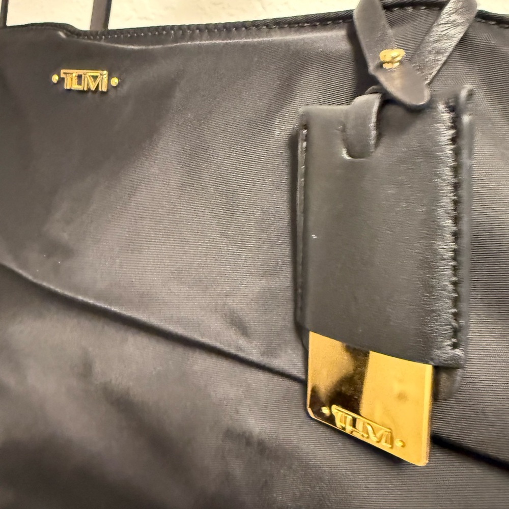 Tumi Black Nylon Tote with Gold Accent Hardware - Picture 3 of 10